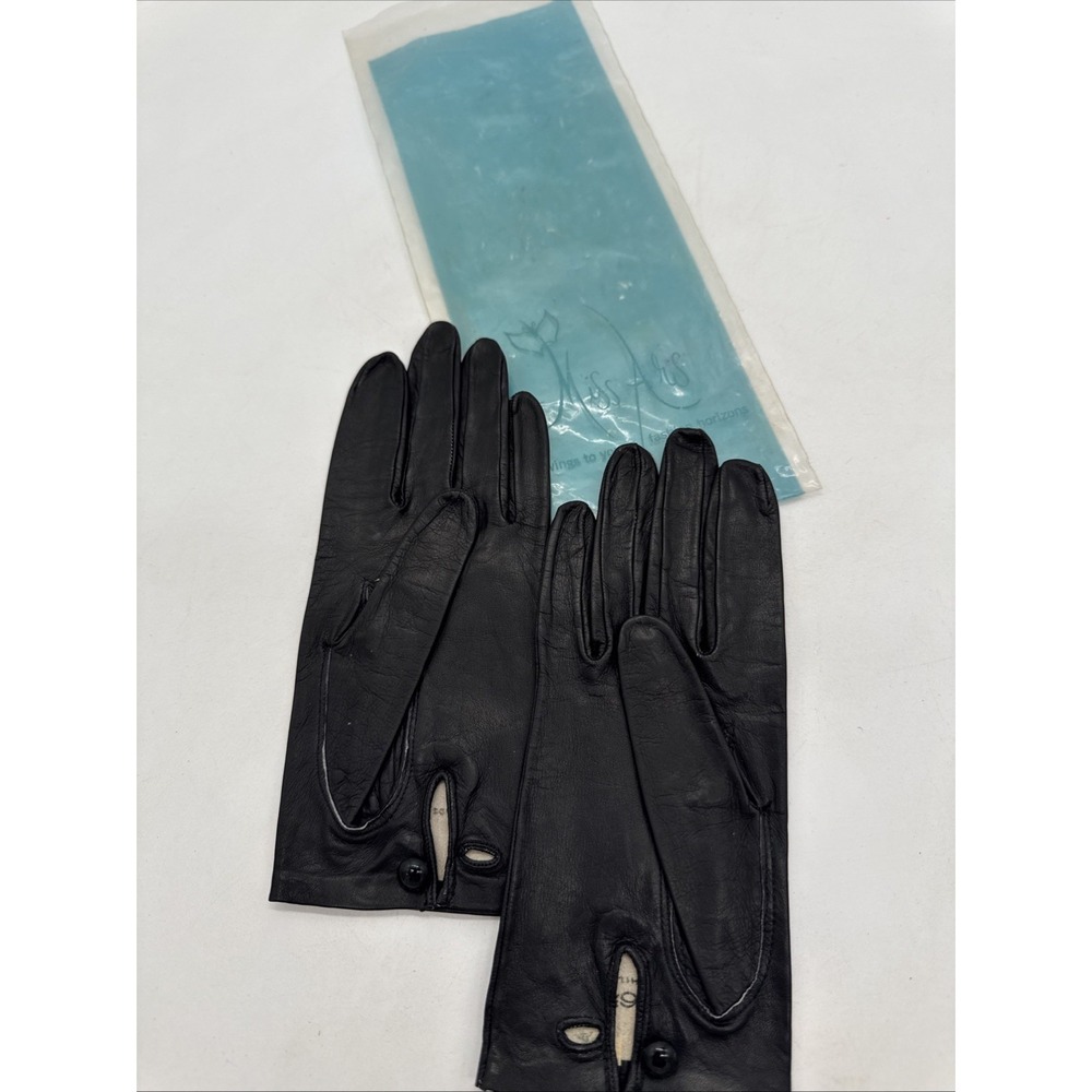 Womens Vintage Gloves Black Leather Unlined By Miss Aris  Size 6